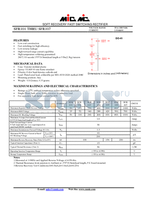 SFR101 datasheet - SOFT RECOVERY FAST SWITCHING RECTIFIER