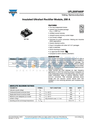 UFL200FA60P datasheet - Insulated Ultrafast Rectifier Module, 200 A