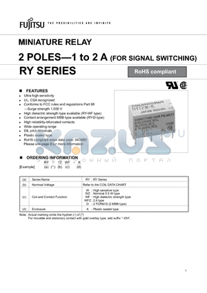 RY-12W-K datasheet - MINIATURE RELAY 2 POLES-1 to 2 A (FOR SIGNAL SWITCHING)