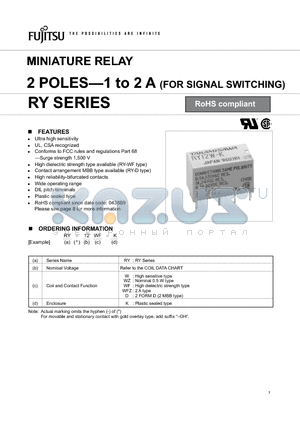 RY-12WF-K datasheet - MINIATURE RELAY 2 POLES-1 to 2 A (FOR SIGNAL SWITCHING)