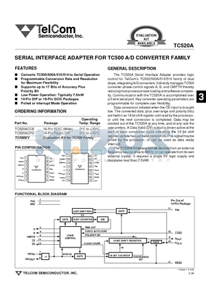 TC520A datasheet - SERIAL INTERFACE ADAPTER FOR TC500 A/D CONVERTER FAMILY