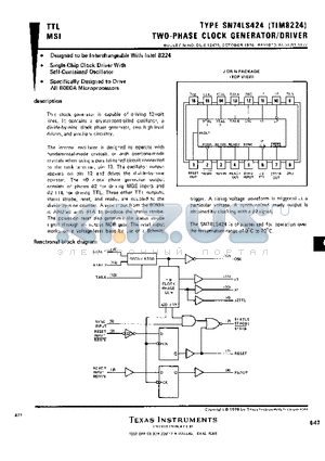 SN74LS424 datasheet - TWO-PHASE CLOCK GENERATOR/DRIVER