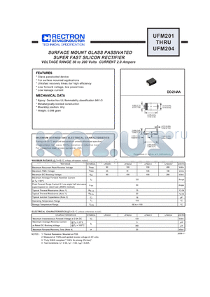 UFM204 datasheet - SURFACE MOUNT GLASS PASSIVATED SUPER FAST SILICON RECTIFIER VOLTAGE RANGE 50 to 200 Volts CURRENT 2.0 Ampere