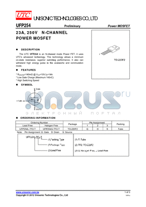 UFP254 datasheet - 23A, 250V N-CHANNEL POWER MOSFET