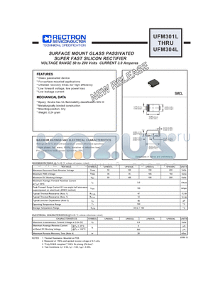 UFM302L datasheet - SURFACE MOUNT GLASS PASSIVATED SUPER FAST SILICON RECTIFIER VOLTAGE RANGE 50 to 200 Volts CURRENT 3.0 Amperes