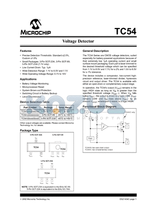 TC54VC1101ECBTR datasheet - Voltage Detector