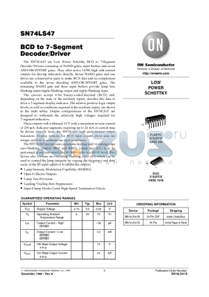 SN74LS47D datasheet - BCD to 7-Segment Decoder/Driver