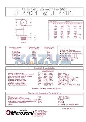 UFR3020PF datasheet - ULTRA FAST RECOVERY RECTIFIER