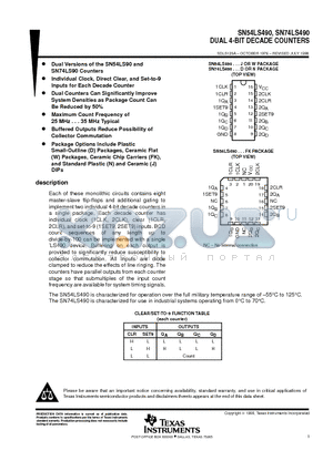 SN74LS490 datasheet - DUAL 4-BIT DECADE COUNTERS