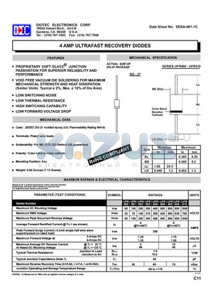 UFR400 datasheet - 4 AMP ULTRAFAST RECOVERY DIODES