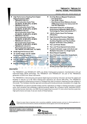 TMS320C31PQL40 datasheet - DIGITAL SIGNAL PROCESSORS