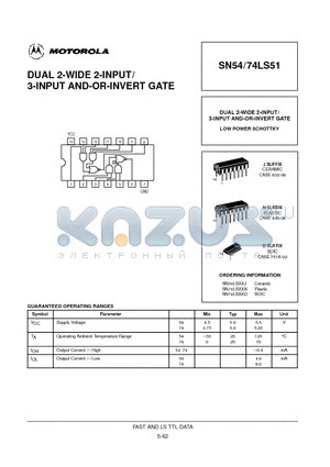 SN74LS51N datasheet - DUAL 2-WIDE 2-INPUT/ 3-INPUT AND-OR-INVERT GATE