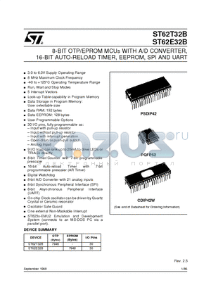 ST6232BB3 datasheet - 8-BIT OTP/EPROM MCUs WITH A/D CONVERTER, 16-BIT AUTO-RELOAD TIMER, EEPROM, SPI AND UART