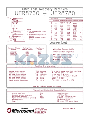 UFR8760 datasheet - ULTA FAST RECOVERY RECTIFIERS