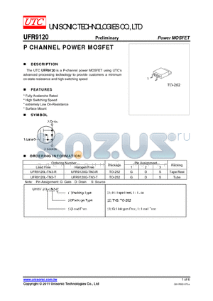 UFR9120L-TN3-R datasheet - P CHANNEL POWER MOSFET