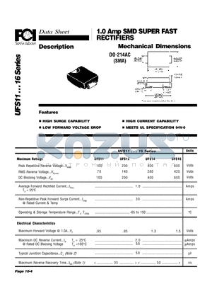 UFS11 datasheet - 1.0 Amp SMD SUPER FAST RECTIFIERS