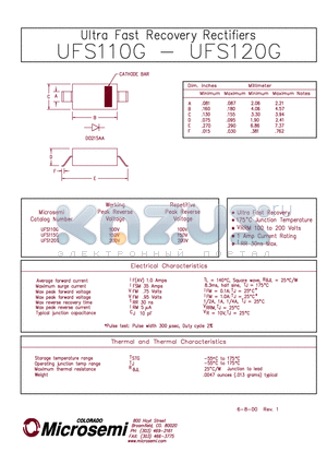 UFS120G datasheet - ULTRA FAST RECOVERY RECTIFIERS