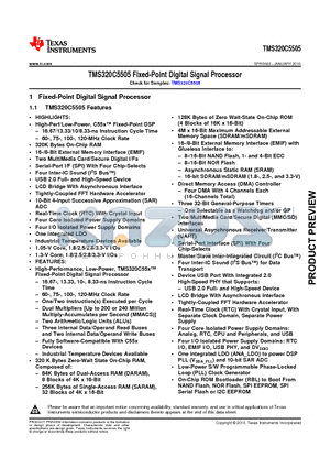 TMS320C5505AZCH10 datasheet - TMS320C5505 Fixed-Point Digital Signal Processor