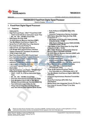 TMS320C5515 datasheet - TMS320C5515 Fixed-Point Digital Signal Processor