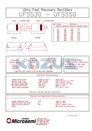 UFS530 datasheet - ULTRA FAST RECOVERY RECTIFIERS