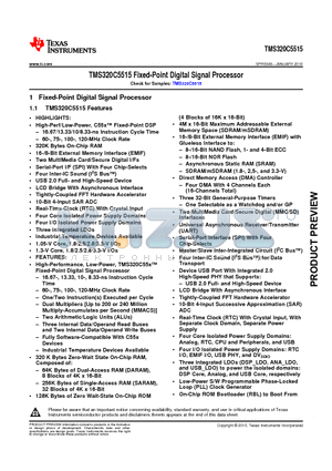 TMS320C5515AZCHA10 datasheet - TMS320C5515 Fixed-Point Digital Signal Processor