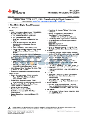 TMS320C5532 datasheet - Fixed-Point Digital Signal Processors