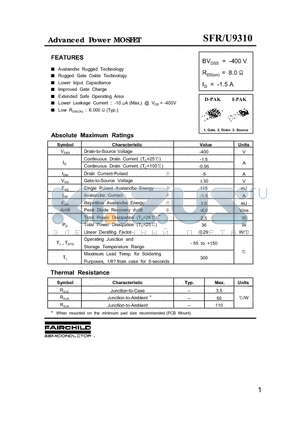 SFRU9310 datasheet - Advanced Power MOSFET