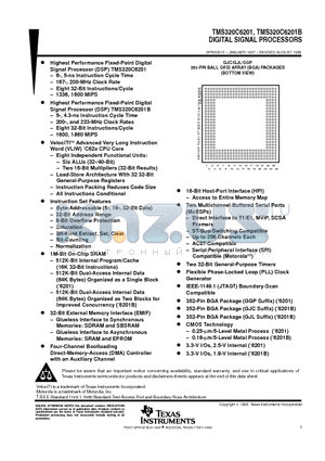 TMS320C6201GJC200 datasheet - DIGITAL SIGNAL PROCESSORS