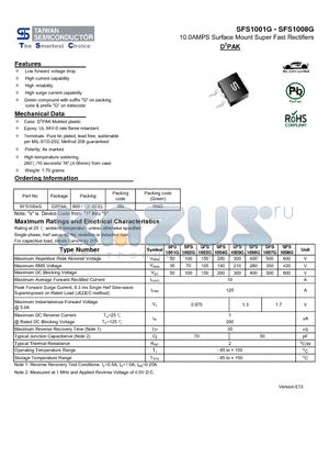 SFS1001G_13 datasheet - 10.0AMPS Surface Mount Super Fast Rectifiers
