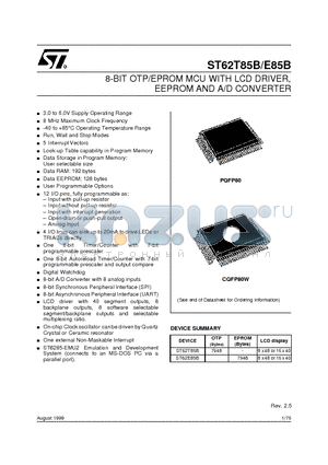 ST6285 datasheet - 8-BIT OTP/EPROM MCU WITH LCD DRIVER, EEPROM AND A/D CONVERTER