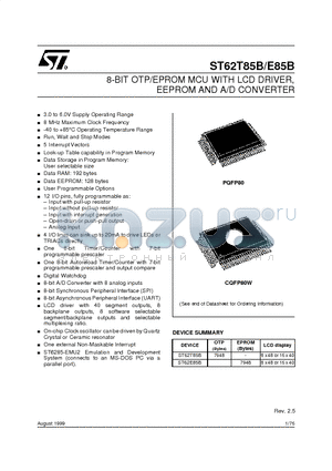 ST6285BQ6 datasheet - 8-BIT OTP/EPROM MCU WITH LCD DRIVER, EEPROM AND A/D CONVERTER