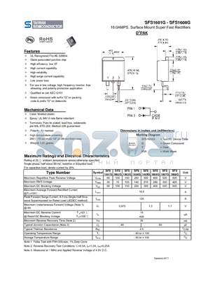 SFS1602G datasheet - 16.0AMPS. Surface Mount Super Fast Rectifiers