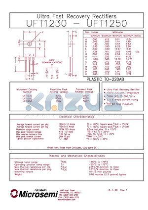 UFT1240 datasheet - ULTRA FAST RECOVERY RECTIFIERS