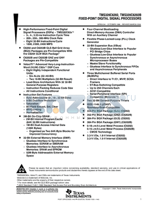 TMS320C6202GJLA200 datasheet - FIXED-POINT DIGITAL SIGNAL PROCESSORS