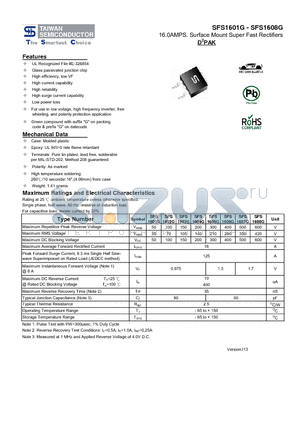 SFS1608G datasheet - 16.0AMPS. Surface Mount Super Fast Rectifiers