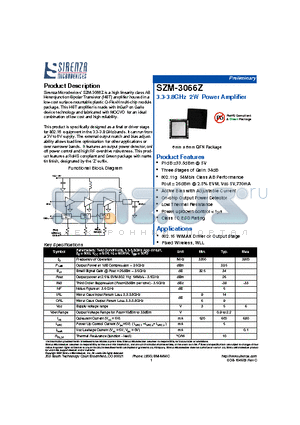 SZM-3066Z datasheet - 3.3-3.8GHz 2W Power Amplifier