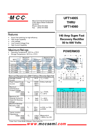 UFT14005 datasheet - 140 Amp Supre Fast Recovery Rectifier 50 to 600 Volts