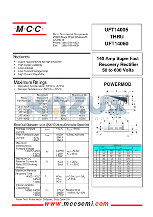 UFT14020 datasheet - 140 Amp Supre Fast Recovery Rectifier 50 to 600 Volts