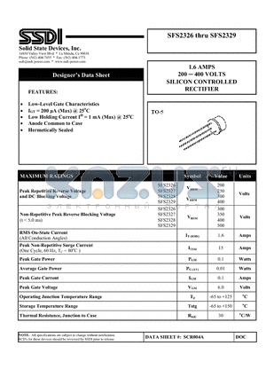 SFS2327 datasheet - 1.6 AMPS 200 - 400 VOLTS SILICON CONTROLLED RECTIFIER