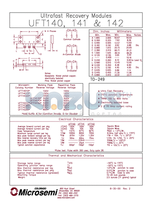 UFT14130 datasheet - ULTRA FAST RECOVERY MODULES