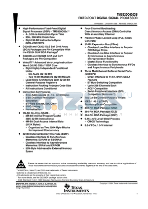 TMS320C6203BGNY173 datasheet - FIXED-POINT DIGITAL SIGNAL PROCESSOR