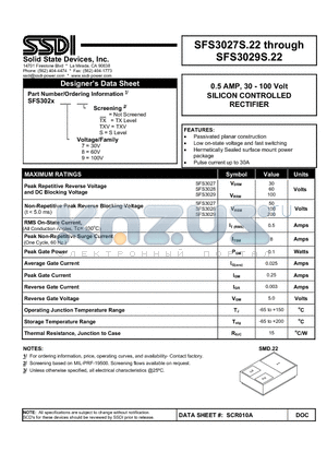 SFS3027 datasheet - SILICON CONTROLLED RECTIFIER