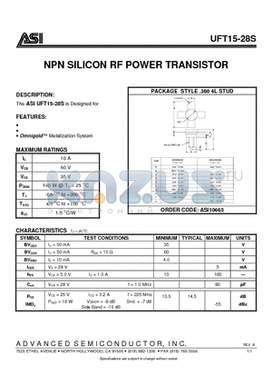 UFT15-28S datasheet - NPN SILICON RF POWER TRANSISTOR