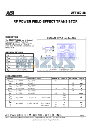UFT150-28 datasheet - RF POWER FIELD-EFFECT TRANSISTOR