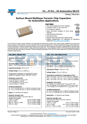 VJ0805Y102KXAAC31 datasheet - Surface Mount Multilayer Ceramic Chip Capacitors