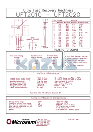 UFT2015 datasheet - ULTRA FAST RECOVERY RECTIFIERS