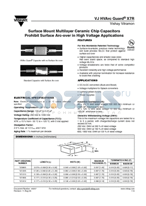 VJ0805Y223JFLAT5Z datasheet - Surface Mount Multilayer Ceramic Chip Capacitors Prohibit Surface Arc-over in High Voltage Applications