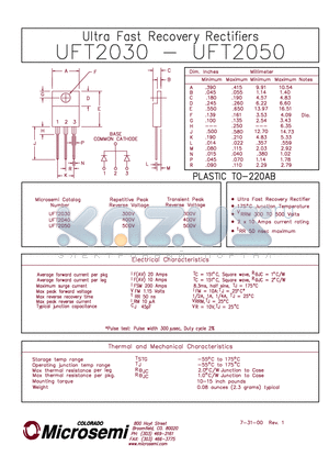 UFT2050 datasheet - ULTRA FAST RECOVERY RECTIFIERS