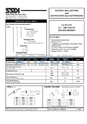 SZN5913 datasheet - 3.3  200 VOLTS ZENER DIODES