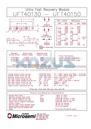 UFT40150 datasheet - ULTA FAST RECOVERY MODULE